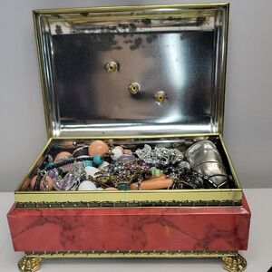 Vintage Blue Bird Silver Confectionery Tin Filled With Jewelry